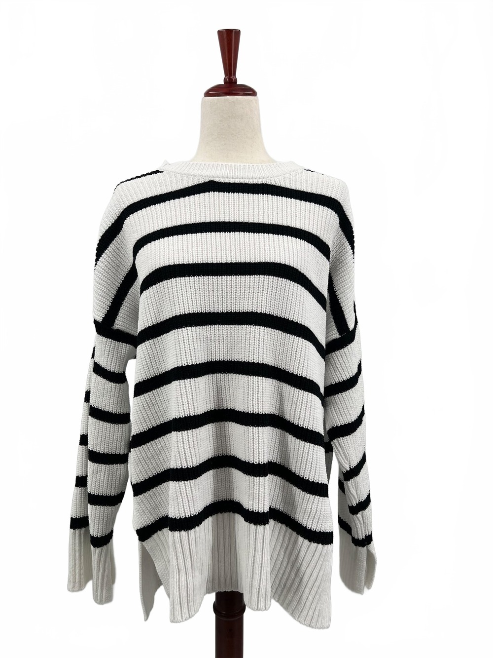 Sanctuary White Black Striped Pullover Sweater | Womens L